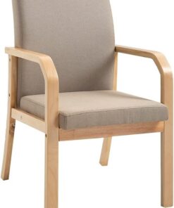 Silla de comedor tapizada moderna de mediados de siglo con brazos, silla lateral de cocina de tela para ocio, sala de estar, comedor, color caqui, patas de madera, sillones decorativos