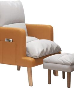 Sillón reclinable de Interior con reposapiés y Bolsillos Laterales de Almacenamiento, Respaldo Ajustable, reposabrazos, cómodo Asiento tapizado, Altura estándar, Color Naranja