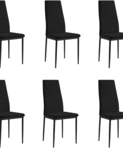 Home Detail Sierra - Juego de 6 sillas de comedor, piel sintética negra, patas negras | Para cocinas, patas de metal cromado o negro
