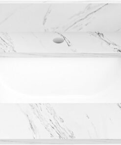 Dornberg Tocador de baño de cuarzo blanco océano de 24 x 22 pulgadas, con parte superior de tocador para fregadero medio de montaje inferior, con un lateral y un protector contra salpicaduras, agujero
