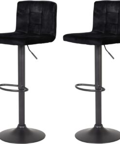 Hela Amanda Set de 2 taburetes de Bar, tapizado en Velur Aterciopelado Negro, Estructura Gris giratoria 360°, Base Tipo Trompeta, con función de elevación