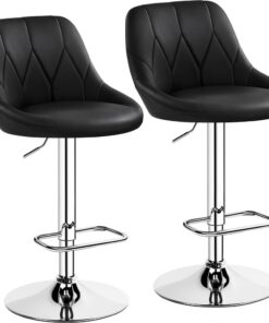 Yaheetech Juego de 2 Taburetes de Bar de Altura Ajustable 86-107,5 cm Sillas de Bar Asiento Giratorio Reposapiés Cuadrado Estructura de Metal Negro