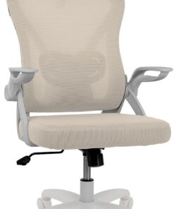 DRIFT GAMING DRAIR35 – Silla Escritorio Ergonómica Oficina y Hogar de Malla tensada Transpirable, Reclinable 90-120°, Reposacabezas y Reposabrazos Abatibles, Soporta hasta 120 kg, Beige-Blanco