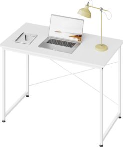 WOLTU Escritorio de Trabajo, Mesa de Ordenador, Blanca | Con Soporte Metálico, para Estudio, Oficina y Dormitorio, Madera + Metal, 100x50x75 cm