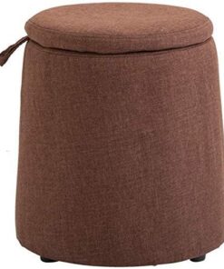 Taburete para pies Asiento de Banco de Almacenamiento otomano de Lino Redondo, Caja organizadora de Juguetes Reposapiés para Cambio de Zapatos para la Oficina en casa (Color: Beige