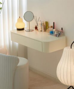 Mesa de maquillaje flotante con cajones, tocador montado en la pared, armario de almacenamiento moderno, escritorio suspendido para dormitorio o uso en esquina