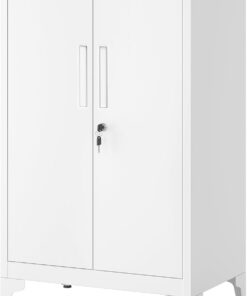 SONGMICS Archivador de Oficina, Armario Multifuncional, 2 Puertas, con Cerradura, Almacenamiento de Acero, para Sala de Estar, Blanco Mate OMC012W01