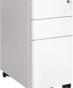 SONGMICS Cassettiera da Ufficio, Mobiletto per Documenti con Rotelle e Serratura, per Cancelleria e Cartelle Sospese, Bianco OFC030W01