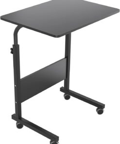 SogesPower Mesa Auxiliar, Mesa Auxiliar Pequeña, con 4 Ruedas giratorias, Altura Ajustable, Escritorio de Ordenador en Forma de C, Tamaño: 60*40*(71-90) CM