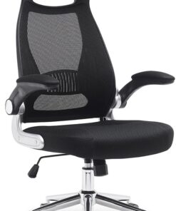 Waytex Silla de Oficina ergonómica de Tela de Red, Respaldo Alto con reposacabezas Integrado, apoyabrazos elevables, Soporte Lumbar, Altura Ajustable, pie de Metal Cromado, Negro