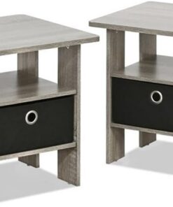 Furinno Mesita De Noche Francés de roble gris.