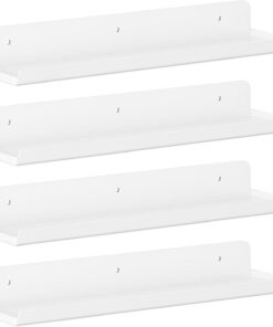 Lifewit Estanterías flotantes, Juego de 4, Acrílico Blanco de 15'', Sirve para Libros/vinilos/Fotos/Imágenes, Sala de Estar, baño, Cocina - Almacenamiento y organización
