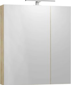 Baikal Mueble Camerino con Espejo, Armario Auxiliar de Baño Multiusos, Opción con o sin Luz LED. Mueble de Pared de fácil colocación. Armario MONTADO. Acabado Nature. Camerino LED 70 cm