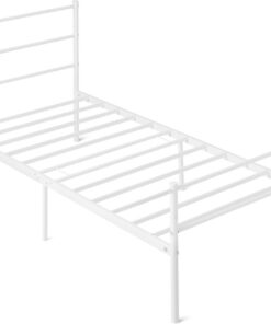 Amazon Basics Estructura de Cama con Cabecero, Antideslizante con Listones de Acero, Metal no Plegable, 90 x 200cm, Individual, Blanco