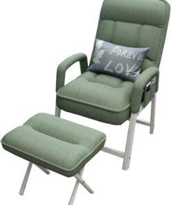 Silla de salón verde con sillón reclinable otomano para uso en interiores, respaldo ajustable de 5 posiciones, reposacabezas y bolsillo lateral, perfecto para dormitorio y oficina