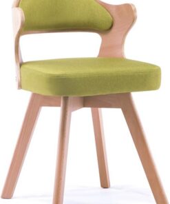 Silla de comedor giratoria de madera maciza nórdica, silla de sofá tapizada con brazo simple, respaldo de lino de algodón de diseño ergonómico, para restaurante / pub / cafetería / sala de estar