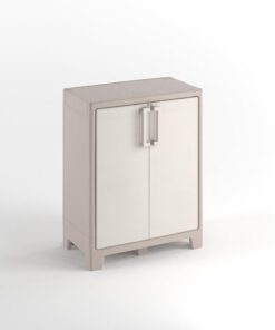 Keter Armario Gulliver Bajo|Almacenaje Interior y Exterior|Resina|Estanco al Agua con 2 Puertas y 2 Baldas Regulables en Altura|Color Beige/Arena|80 x 44 x 100 cm