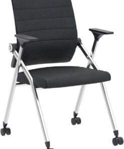 Silla de oficina plegable ergonómica con ruedas, asiento acolchado de piel, color negro
