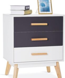 Meerveil Cajonera, Cómoda de 3 Cajones Armario Interior Madera Estilo Nórdico Moderno para Dormitorio Salón y Pasillo, 55 x 66 x 40 cm cm, Blanco y Gris