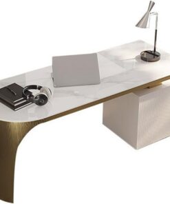 Escritorio para ordenador Escritorio minimalista, mesa de PC con losa de piedra moderna, escritorio de estudio for el hogar, escritorio de oficina de alta gama de diseñador Escritorio gaming(Gold,140*
