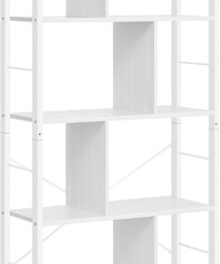VASAGLE Librería, Estantería de Almacenamiento de 5 Niveles, Organizador de Oficina de Estudio, con Compartimentos, para Salón, Estilo Moderno, Blanco Arce y Blanco Nube LBC012W44