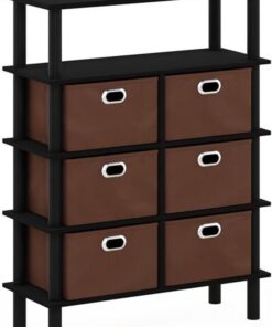 Furinno Frans Turn-N-Tube-Mesa Consola con cajones, Madera de ingeniería, Roble Negro/Negro/Marrón, 4-Tier