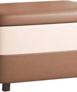 LAJUU Reposapiés Otomano De Almacenamiento Rectangular Resistente, Pequeño Reposapiés De Cuero Sintético, Banco De Almacenamiento con Asiento Acolchado De Esponja Más Gruesa(marrón)