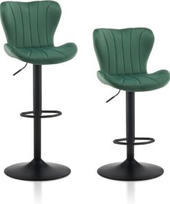 TUKAILAI Juego de 2 taburetes de Bar de Terciopelo, Altura Regulable, Giratorio 360°, Taburete con Respaldo, reposapiés, Marco de Metal, Moderno, Forma de Cuenco, Taburete de Cocina, Taburete para