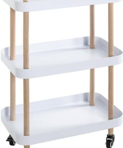 HAKU Mesa Auxiliar de Madera Maciza con Ruedas, Metal Blanco, Mesa de salón con Ruedas - Dimensiones: An 50 x Al 76 x Pr 30 cm Estilo: Moderno