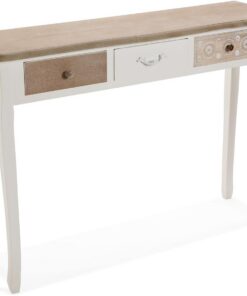 Versa Boedo Mueble Recibidor Estrecho para Entrada o Pasillo, Mesa Consola, con 3 cajones, Medidas (Al x L x An) 78,5 x 30 x 109 cm, Madera, Color Marrón y Blanco
