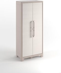 Keter Armario Gulliver Alto|Almacenaje Interior y Exterior|Resina|Estanco al Agua con 2 Puertas y 4 Baldas Regulables en Altura|Color Beige/Arena|80 x 44 x 182 cm