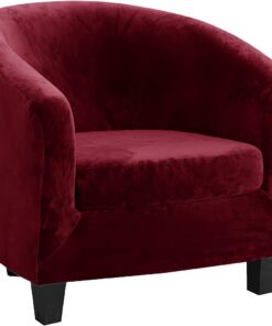 TOPCHANCES Funda de Terciopelo para sillón de Alta Elasticidad, Funda extraíble y Lavable, 2 Piezas, Protector Suave de Muebles para Comedor, Sala de Estar (Rojo Oscuro)