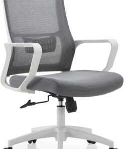 Shally Dogan Silla de Oficina ergonómica giratoria con Soporte Lumbar, sillón de Escritorio, Estudio, Dormitorio, reclinable con Altura Ajustable, Base Blanca Robusta, Respaldo antisudor (Gris)
