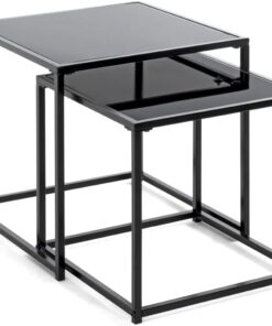 HAKU Juego de 2 mesitas auxiliares, Metal Negro, Mesa de Centro con Cristal de Seguridad de 5 mm - Dimensiones: An 35/40 x Al 35/40 x Pr 35/40 cm Estilo: Moderno
