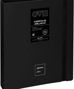 Grafoplas - Carpeta Anillas A4, 4 Anillas D 40mm, Unequal Minimal, Negro | Apertura 360, Resistente y Ultraligero, Polyfoam, Reciclable, Perfecto para Archivar Documentos Escolares y de Oficina