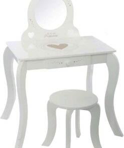 Tocador con Espejo y Taburete, Mesa de Maquillaje con Espejo, 1 Cajón, Rincón de Belleza, Estilo clásico