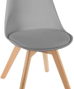 Avilia Silla de Cocina ergonómica – Silla de Mesa con cojín, Ideal para salón y Comedor, diseño Moderno y cómodo, 52,5 x 48 x 82 cm, Madera de Haya, Gris