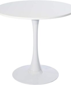 MEUBLE Cosy Scandinave Mesa de Comedor Redonda Escandinava 2-4 Personas para Salón Cocina, Madera de Ingeniería y Metal, Blanco, 80x80x73cm
