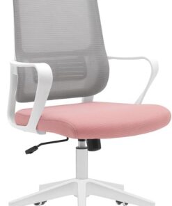 BAKAJI Silla de Escritorio ergonómica con Ruedas giratorias antiarañazos, Respaldo de Tela Transpirable y Soporte Lumbar, sillón de Estudio u Oficina, Ajuste de la Altura del Gas 98-108 cm (Rosa y
