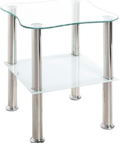 HAKU Mesita Auxiliar Moderna Acero Inoxidable Tablero de Cristal Blanco Mesa de sofá Cuadrada Vidrio de Seguridad Mesa de Centro Cuadrada - Dim.: An 40 x Al 47 x P 40 cm; Estilo: Moderno