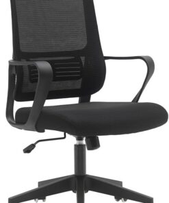 BAKAJI Silla de Escritorio ergonómica con Ruedas giratorias antiarañazos, Respaldo de Tela Transpirable y Soporte Lumbar, sillón de Estudio u Oficina, Ajuste de Altura de Gas 98-108 cm (Negro)