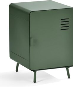 MEUBLE Cosy Mesita de Noche Mesa Auxiliar con Puerta y Estante para Dormitorio Salón Oficina, Metal, Industrial, Verde, 40x40x57cm
