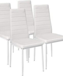 BAKAJI Juego de 4 sillas de Comedor para salón o Cocina, diseño Moderno, Estructura de Metal y Asiento Acolchado de Piel sintética. Dimensiones: 98 x 41 x 45 cm (Blanco)