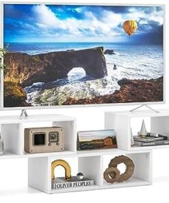 FANTASK, Armario de salón, con Compartimentos Abiertos, TV, Mueble de Madera, Mesa de televisión, Moderno, Blanco, (134-170) x 30 x 43 cm