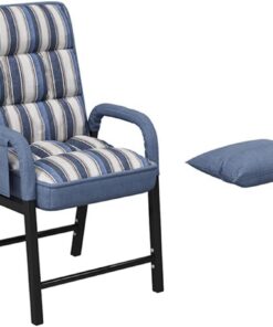 Sillón reclinable de tela moderna con cojín de cintura y marco de acero individual, cómoda silla de salón para sala de estar, dormitorio u oficina, color azul