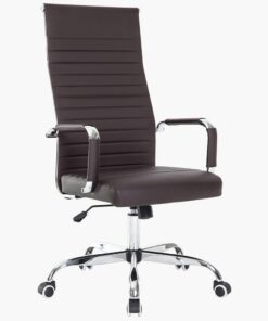 BAKAJI Silla de Oficina de Piel ergonómica con Respaldo Alto y Soporte Lumbar, sillón de Escritorio Giratorio con Altura Ajustable a Gas y Ruedas giratorias a 360°, Base de 64,5 cm cromada (marrón)