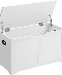 VASAGLE Puff Almacenaje, Banco Almacenaje con 2 Bisagras de Seguridad, Banco Zapatero, Estilo de Campo, 40 x 80 x 46 cm, para Pasillo Dormitorio Salón, Blanco Nube LSB063T14