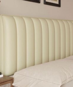 Impermeables Funda para Cabecero De Cama, De Cuero PU, con Relleno | Funda Protectora Impermeable a Prueba De Polvo, Para Decoración Dormitorio, Todo Incluido(Beige,220cm)