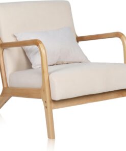 duehome | Elka, Butaca Salón, Sillón de Diseño, Acabado en Beige y Madera, Medidas: 65 cm (Ancho) x 83 cm (Largo) x 72 cm (Alto)