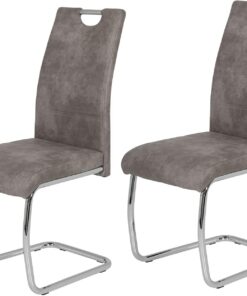 Hela Tische, Flora II Set de 2 Sillas Basculantes, Sillas de Cocina de Microfibra Gris de Aspecto Vintage, Estructura de Tubo Redondo Cromado, Respaldo con Agarre